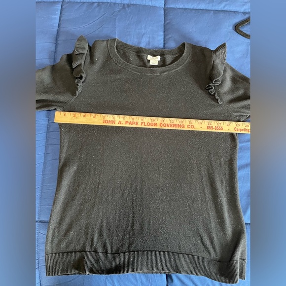 J Crew Sweater, Black 100% Cotton Gathered Ruffle At Top Of Sleeve Size Small - Picture 5 of 11